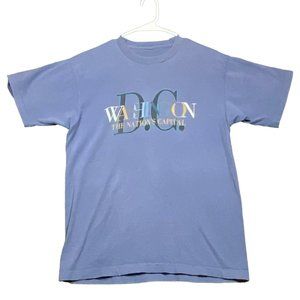 Vintage Single Stitch T Shirt Mens Large Blue Washington DC Capital Retro Travel